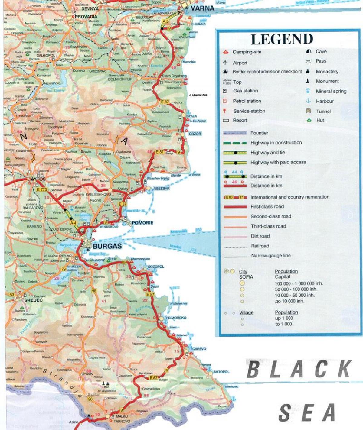 Bugarske crnomorske obale mapu