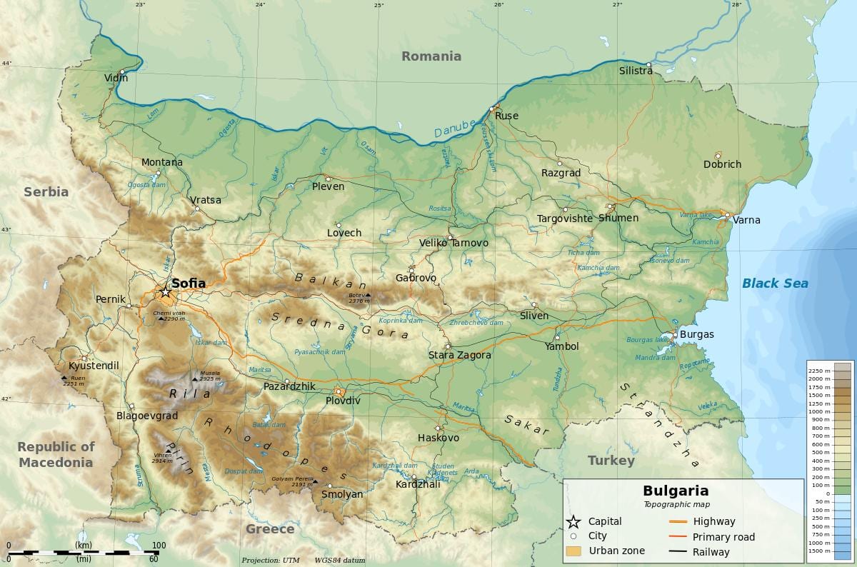 mapa Bugarska geografiju