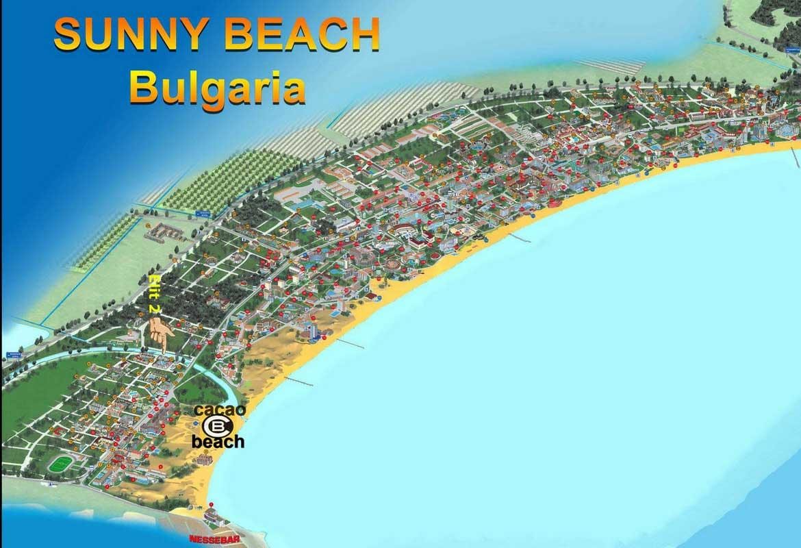 mapa kakao plaži Bugarska
